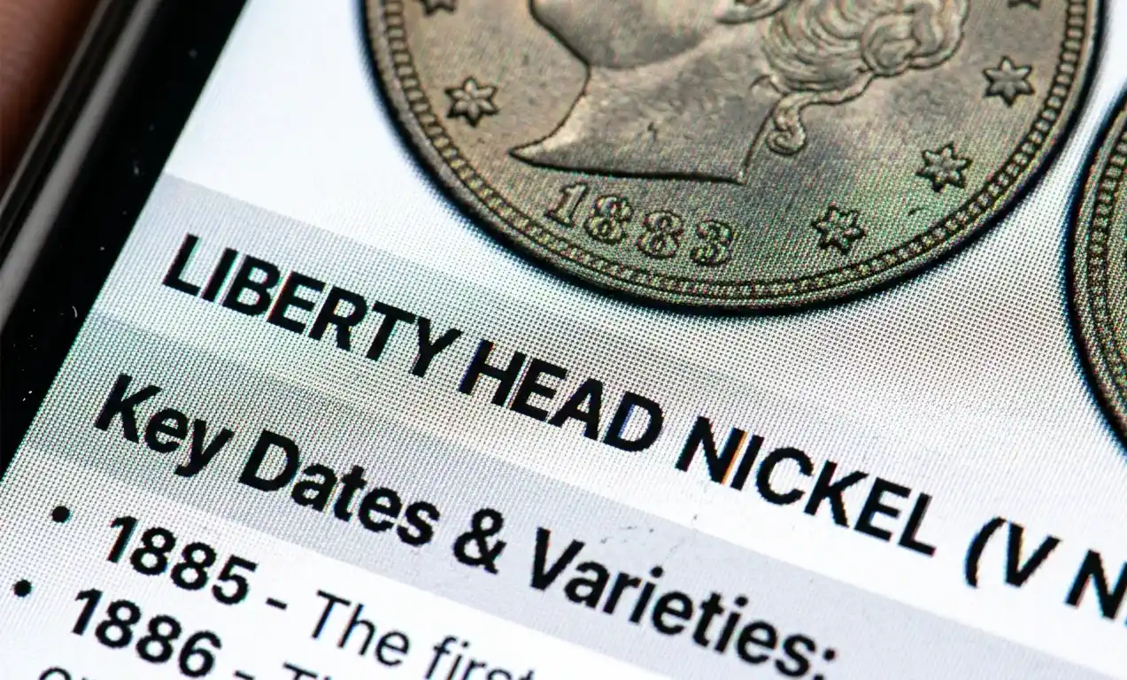  Liberty Head nickel coin info in the phone